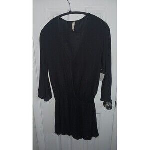 ELAN 1 Piece Surplice V-Neck Romper Women's XL Extra Large Black‎ Shorts Sheer